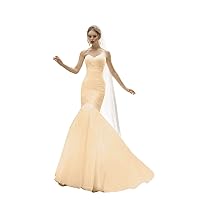 Women's Sweetheart Tulle Mermaid Wedding Dress Backless Long Bridal Dresses