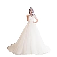CSYPJYT White Lace Wedding Dress Bohemian Style Sleeveless Fluffy Bridal Ceremonial Robe