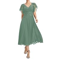 Lace Mother of The Bride Dresses Long Chiffon Formal Dress Short Sleeves