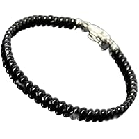Natural Black Onyx 5mm Round Shape Smooth Cut Gemstone Beads 7 Inch Silver Plated Clasp Bracelet For Men, Women. Natural Gemstone Link Bracelet. | Lcbr_01105