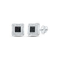 10kt White Gold Mens Round Black Color Treated Diamond Square Earrings 1/4 Cttw