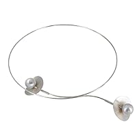 LES POULETTES BIJOUX - Sterling Silver Choker Necklace Lilies 2 Brushed Silver Cultured Freswater Pearls - Classics