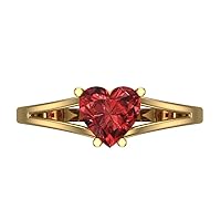 Clara Pucci 1.45ct Heart Cut Solitaire split shank Natural Scarlet Red Garnet 4-Prong Classic Statement Ring 14k Yellow Gold for Women