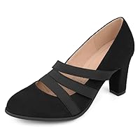 Journee Collection Comfort Sole Triple Elastic Strap Chunky Heels