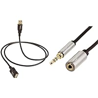 Amazon Basics USB 2.0 Extension Cable - A-Male to A-Female Adapter Cord - 9.8 Feet (3 Meters), Black & 3.5mm Male to Female Stereo Audio Extension Adapter Cable - 12 Feet