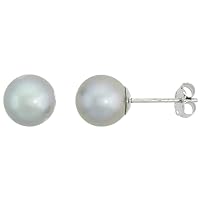 10k Gold Assorted High Luster Colors Pearl Stud Earrings for Women 7.5mm Gray, Pink, or White