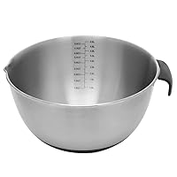 Home Basics 5 Qt Stainless Steel Mixing Bowl, (Silver) Anti-Slip Base & Handle | Pour Spout & Dual Qt/Lt Measurements | Kitchen Cooking and Baking Tool