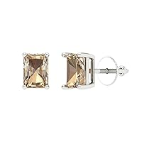 Clara Pucci 1.0 ct Emerald Cut Solitaire Genuine Yellow Moissanite Conflict Free Ideal Pair of Stud Earrings 18K White Gold Screw Back