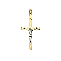 14K 2Tone Crucifix Cross Pendant | 14K Two Tone Gold Christian Jewelry Jesus Pendant Locket For Men Women | 27 mm x 11 mm Gold Chain Pendants | Weight 1.4 grams