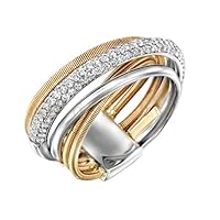 Diamond Twotone Ring Crossover 14k Gold Natural Round Pave H/SI 8