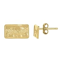 10k Yellow Gold Textured Last Supper 12.5mm X 7mm Religious Push Back Studs for Men