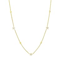 14k Yellow Gold 18 Diamond .13tcw Alternating Flower and Bead Adjustable Necklace 18 Inch Jewelry for Women