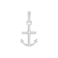 14k White Gold Polished .03 Dwt Diamond Nautical Ship Mariner Anchor Pendant Necklace Jewelry for Women