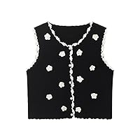Spring Autumn Women All-Match Japan Style Mori Flower Embroidered Comfortable Crochet Vest Cardigan