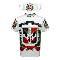 New Dominican Republic Flag, Coat of ARMS, Men Sublimated Sport T-Shirt & Free Matching MASK. Regular US 3X-Large Size, Design NO. 1