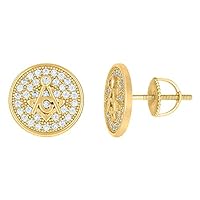925 Sterling Silver Yellow tone Mens CZ Cubic Zirconia Simulated Diamond Masonic Stud Earrings Jewelry for Men