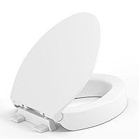 ELONGATED toilet seat risers for seniors, Slow Close, Elevated toilet seat, Heavy Duty, Never Loosen, Raised toilet seat elongated bowl, White(18.5”)