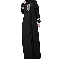 Muslim Dress Plain Loose Prayer Robe Ramadan Jilbab Abaya Print Islamic Clothes for Women Black L Robes