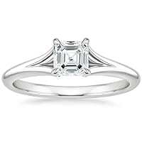3/4 Carat 5 MM Asscher Cut Diamond Solitaire Engagement Wedding Ring In 14K White Gold Plated 925 Sterling Silver