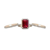 Art Deco 5.5 CT Emerald Cut Ruby Engagement Ring 925 Silver/10K/14K/18K Solid Gold Ruby Wedding Ring Set Antique Ruby Wedding Ring Set Vintage Ruby Bridal Ring Set Anniversary Ring Promise Ring