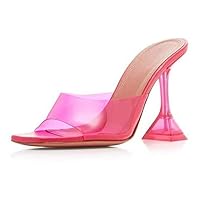 Vertundy Women's Clear Heeled Sandals Transparent Square Toe Mules Martini Stilettos Heels High Slip on Slipper