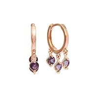 1Ct Round Cut Amethyst 14k Rose Gold Plated 925 Sterling Silver Small Girls Ear Hoop Earrings For Women.