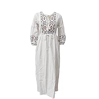 Ladies Autumn Winter Cotton and Linen Party Dress Retro Round Neck Embroidery Long Dress