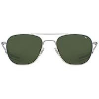 AO Original Pilot Sunglasses - Matte Silver - Calobar Green AOLite Nylon Lenses - Bayonet Temple - Polarized - 52-20-140