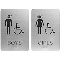 Boys & Girls ADA Restroom (Bathroom) Sign w/Braille Silver