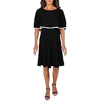Gabby Skye Women's Short Sleeve Round Neck Fit and Flare Cape Dress