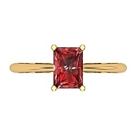 Clara Pucci 1.1 ct Brilliant Radiant Cut Solitaire Red Garnet Classic Anniversary Promise Engagement ring Solid 18K Yellow Gold for Women