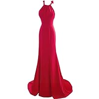 Open Back Satin red Fishtail Pearl Pendant Ball Dress Bridesmaid Dress Party Dress Special Occasion Dress