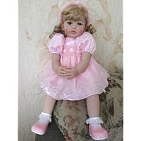 Angelbaby 24 inch 60CM Toddler Size Reborn Baby Girl Dolls Long Curly Blonde Hair Big Blue Eyes Princess in Pink Skirt Lifelike Soft Silicone Snuggly Weighted Child Dolls for Collectible Gifts