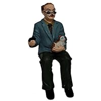 Melody Jane Dollhouse Old Man Sitting with Cat 1:12 Scale People Resin Figure