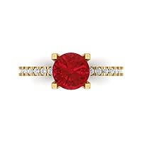 Clara Pucci 1.74 Brilliant Round Cut Solitaire Stunning Simulated Ruby Accent Anniversary Promise Engagement ring Solid 18K Yellow Gold
