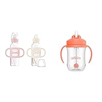 Dr. Brown's Milestones Sippy Spout Bottle 2-Pack with Baby's First Straw Cup, Soft Silicone Spout, Weighted Straw, 8oz/250mL, 6m+