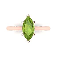 Clara Pucci 1.45ct Marquise Cut Solitaire Genuine Natural Pure Green Peridot 6-Prong Classic Statement Ring 14k Rose Gold for Women