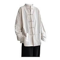 Traditional Chinese Clothing Men's Linen Shirt Solid Color Casual Vintage Jacket Oriental Men's Tang Coat Top