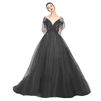 Women's V Neck Evening Party Dresses for Wedding Formal Gown Tulle Bridesmaid Dress