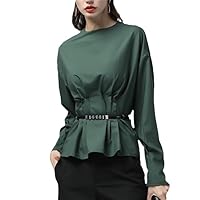 White Blouse Women Top Without Belt O-Neck Long Sleeve Draped Female Office Blouses Korean Style Work Wear Top