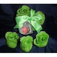 Scented Rose Shaped Soaps in Heart Box - Lime Green (Set of 72) with Satin Ribbon & Thank You Card - Wedding Favors