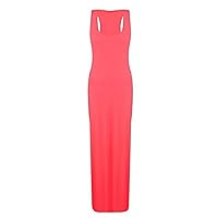 Womens Ladies Vest Racer Muscle Back Jersey Long Summer Maxi Dress (S/M-8/10, Coral)