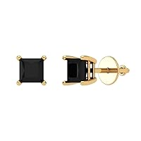 Clara Pucci 0.4ct Princess Cut Solitaire Natural Black Onyx Unisex Pair of Stud Earrings 14k Yellow Gold Screw Back conflict free Jewelry