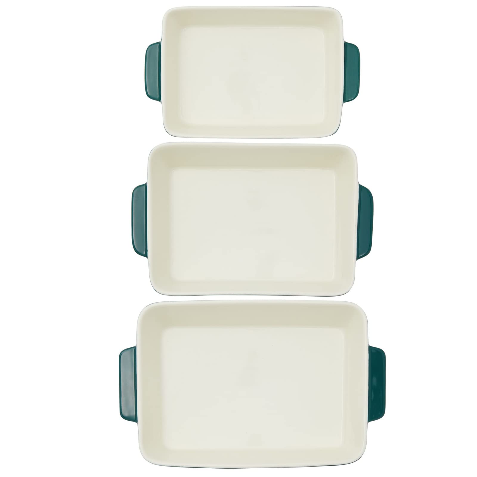 3 Pieces Ceramic Bakeware Set, Porcelain Casserole Dishes for Baking (Green, 3 Rectangular Sizes)