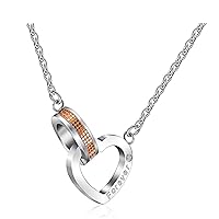 Uloveido 2 Pieces of Heart & Square Titanium Love Forever Couples Necklaces Set for Men and Women SN048