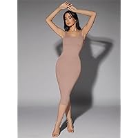 Summer Dresses for Women 2022 Low Back Solid Tank Dress (Color : Dusty Pink, Size : Small)