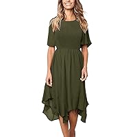 Alaster Women’s Chiffon Short Sleeve Casual Midi Dress Irregular Hem Summer Dress