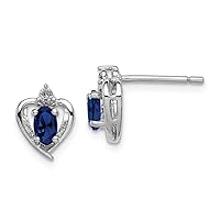 925 Sterling Silver Polished Open back Post Earrings Created Sapphire and Diamond Earrings Measures 10x7mm Wide Jewelry for Women