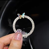 Bling Ring Emblem Car Accessories - Rhinestone Crystal Ring for Car Buttons & Knobs, Push to Start Button, Key Ignition Starter & Knob Ring for Women - Champagne Butterfly