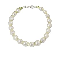 NOVICA Handmade .925 Sterling Silver Cultured Freshwater Pearl Peridot Beaded Bracelet White Crafted from Thailand Green Birthstone 'Purest Nature'